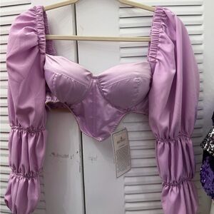 Lavender Puff Sleeve Crop Top